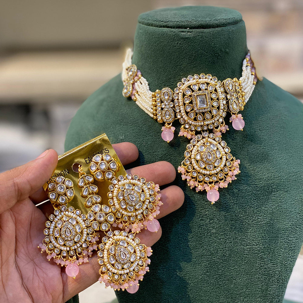 Hira Collection Kundan Stone And Pearl Choker Necklace Set