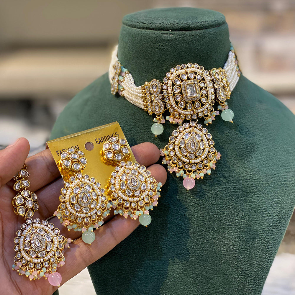 Hira Collection Kundan Stone And Pearl Choker Necklace Set