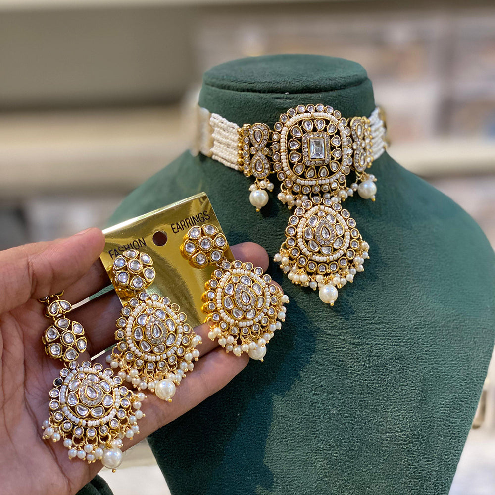 Hira Collection Kundan Stone And Pearl Choker Necklace Set
