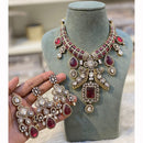 Hira Collection Pota Stone And Austrian Stone Pearl Necklace Set 