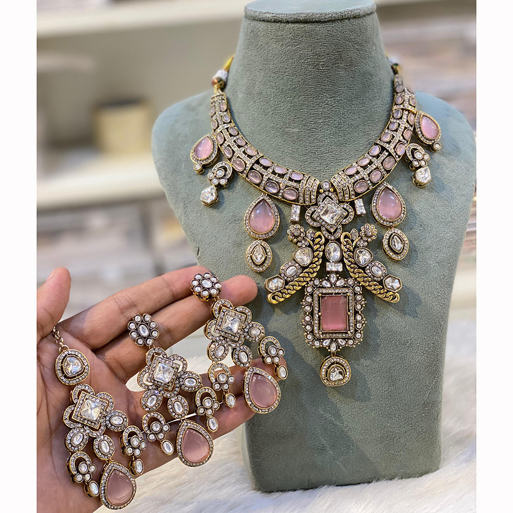 Hira Collection Pota Stone And Austrian Stone Pearl Necklace Set