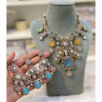 Hira Collection Pota Stone And Austrian Stone Pearl Necklace Set