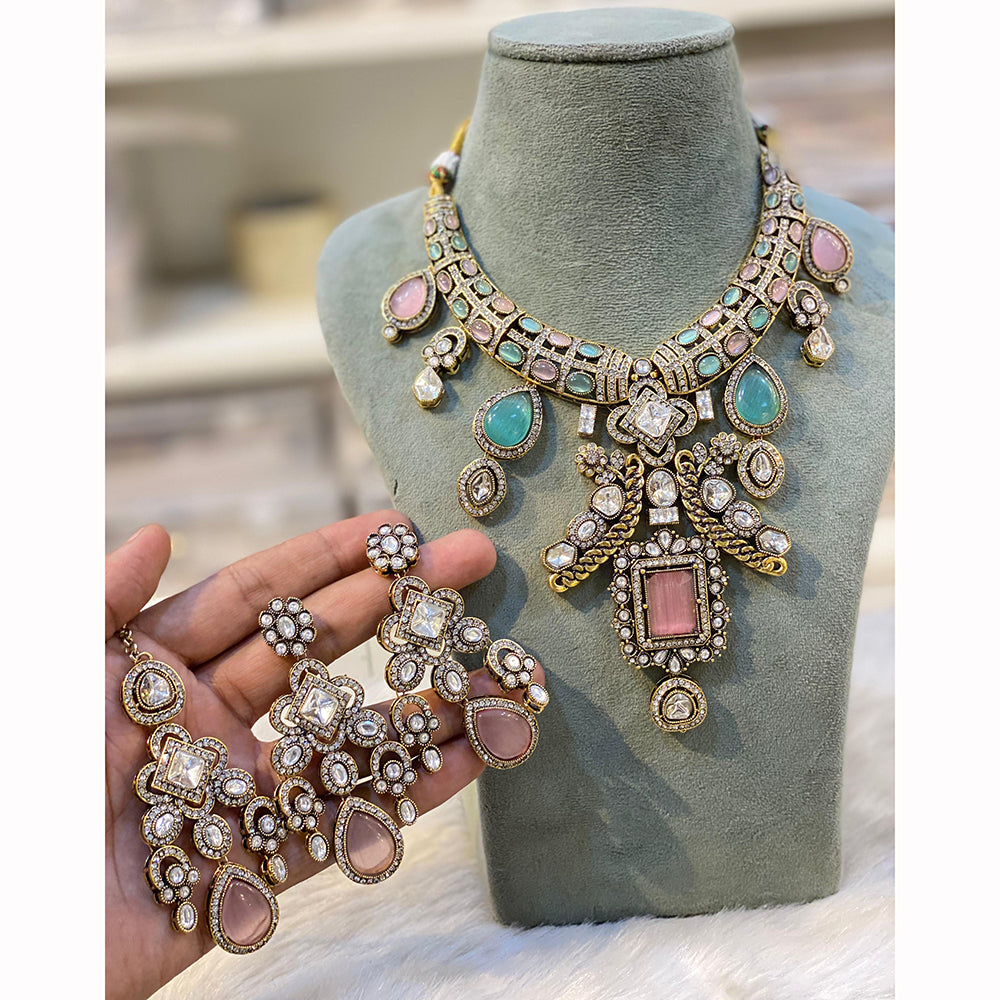 Hira Collection Pota Stone And Austrian Stone Pearl Necklace Set