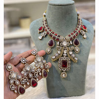 Hira Collection Pota Stone And Austrian Stone Pearl Necklace Set
