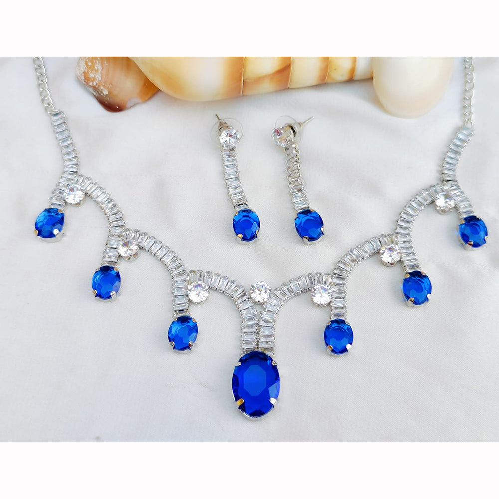 Hira Collections Rhodium Plated Crystal Stone Necklace Set