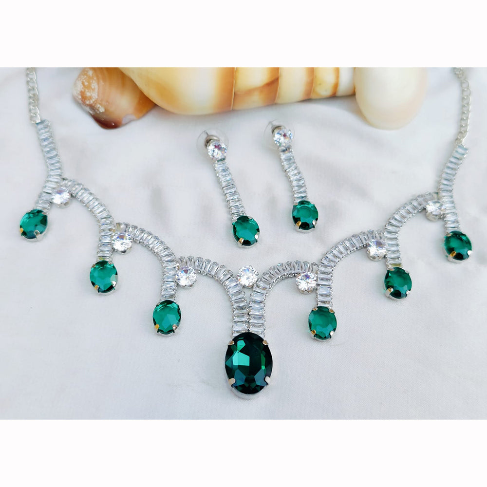 Hira Collections Rhodium Plated Crystal Stone Necklace Set