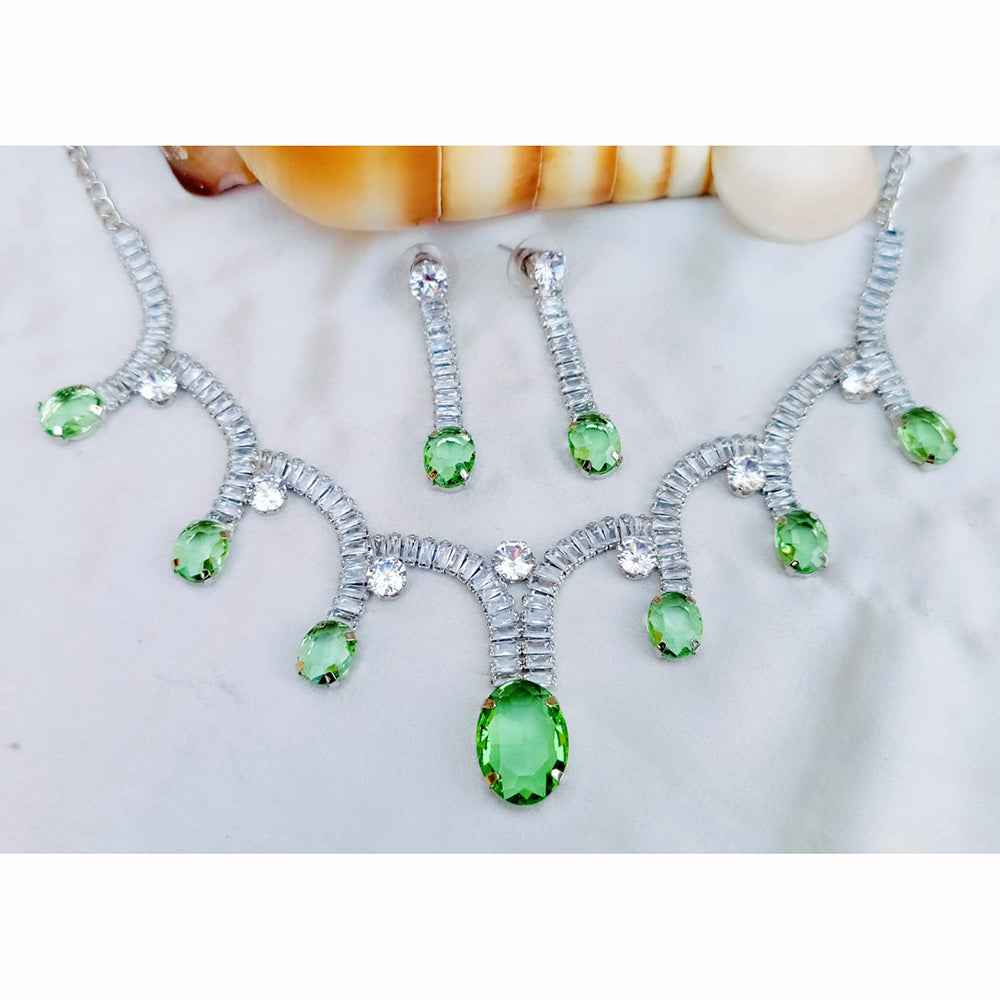 Hira Collections Rhodium Plated Crystal Stone Necklace Set