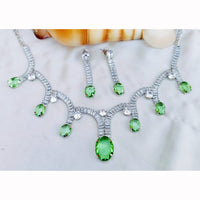 Hira Collections Rhodium Plated Crystal Stone Necklace Set