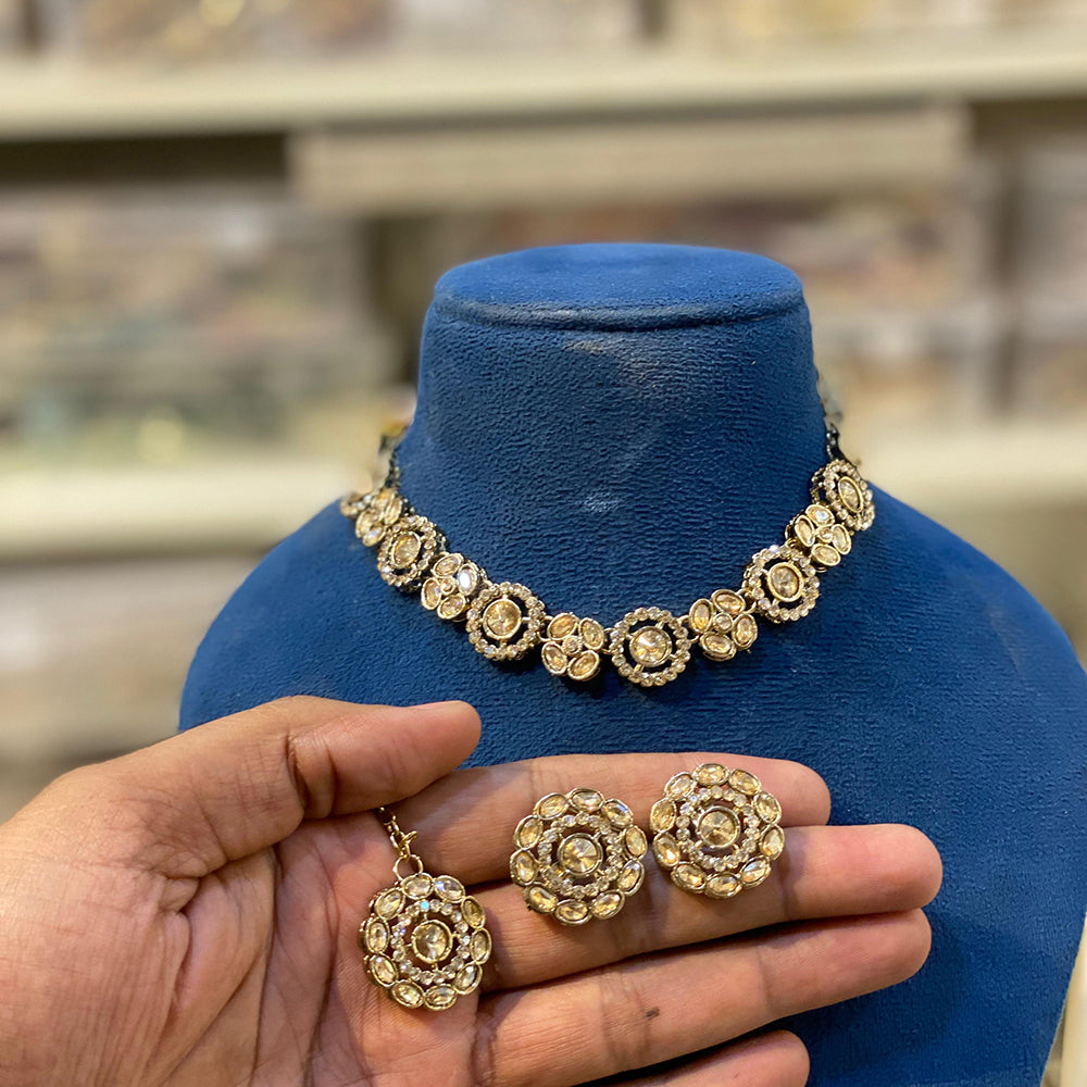 Hira Collections Designer Kundan Stone With Austrian Stone Necklace Set