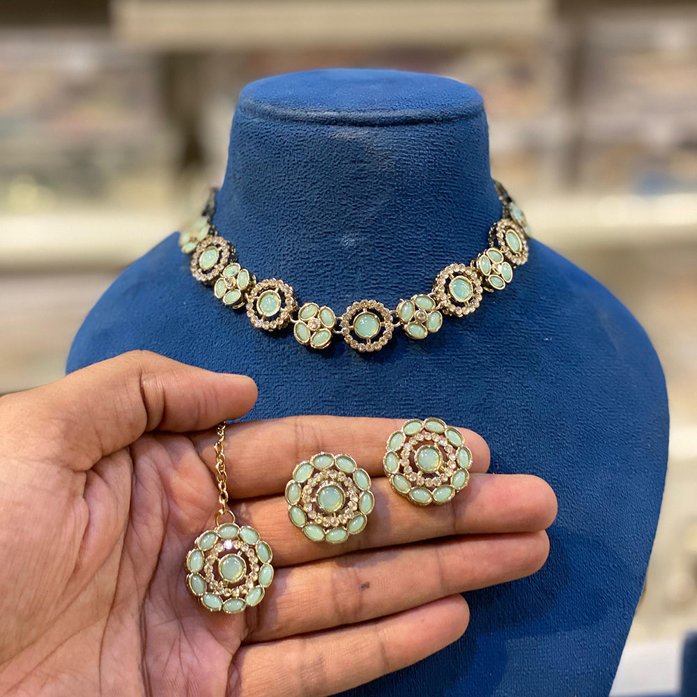 Hira Collections Designer Kundan Stone With Austrian Stone Necklace Set