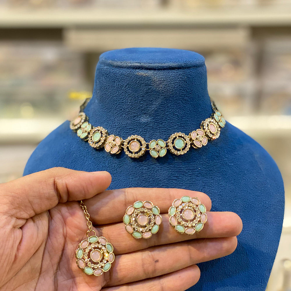 Hira Collections Designer Kundan Stone With Austrian Stone Necklace Set