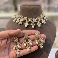 Hira Collections Designer Kundan Stone With Austrian Stone Choker Necklace Set