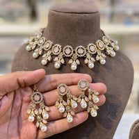 Hira Collections Designer Kundan Stone With Austrian Stone Choker Necklace Set