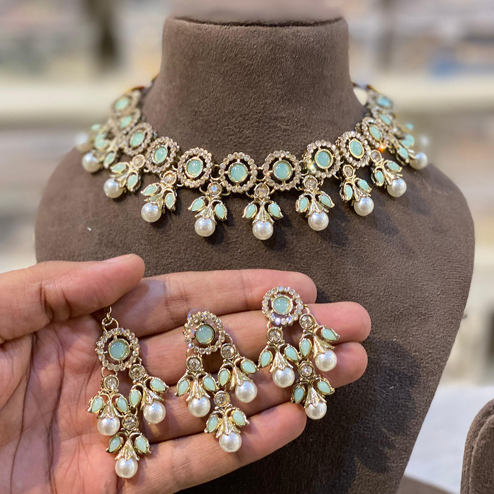 Hira Collections Designer Kundan Stone With Austrian Stone Choker Necklace Set