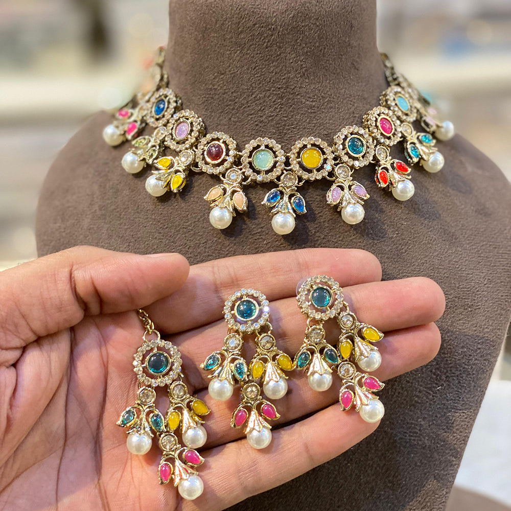 Hira Collections Designer Kundan Stone With Austrian Stone Choker Necklace Set