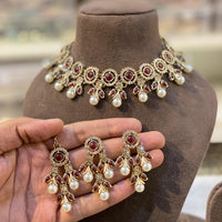 Hira Collections Designer Kundan Stone With Austrian Stone Choker Necklace Set