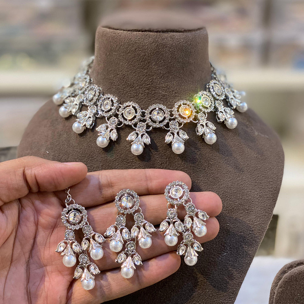 Hira Collections Designer Kundan Stone With Austrian Stone Choker Necklace Set