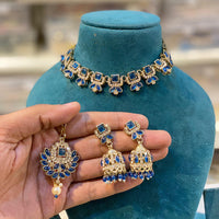 Hira Collections Designer Kundan Stone With Austrian Stone Choker Necklace Set
