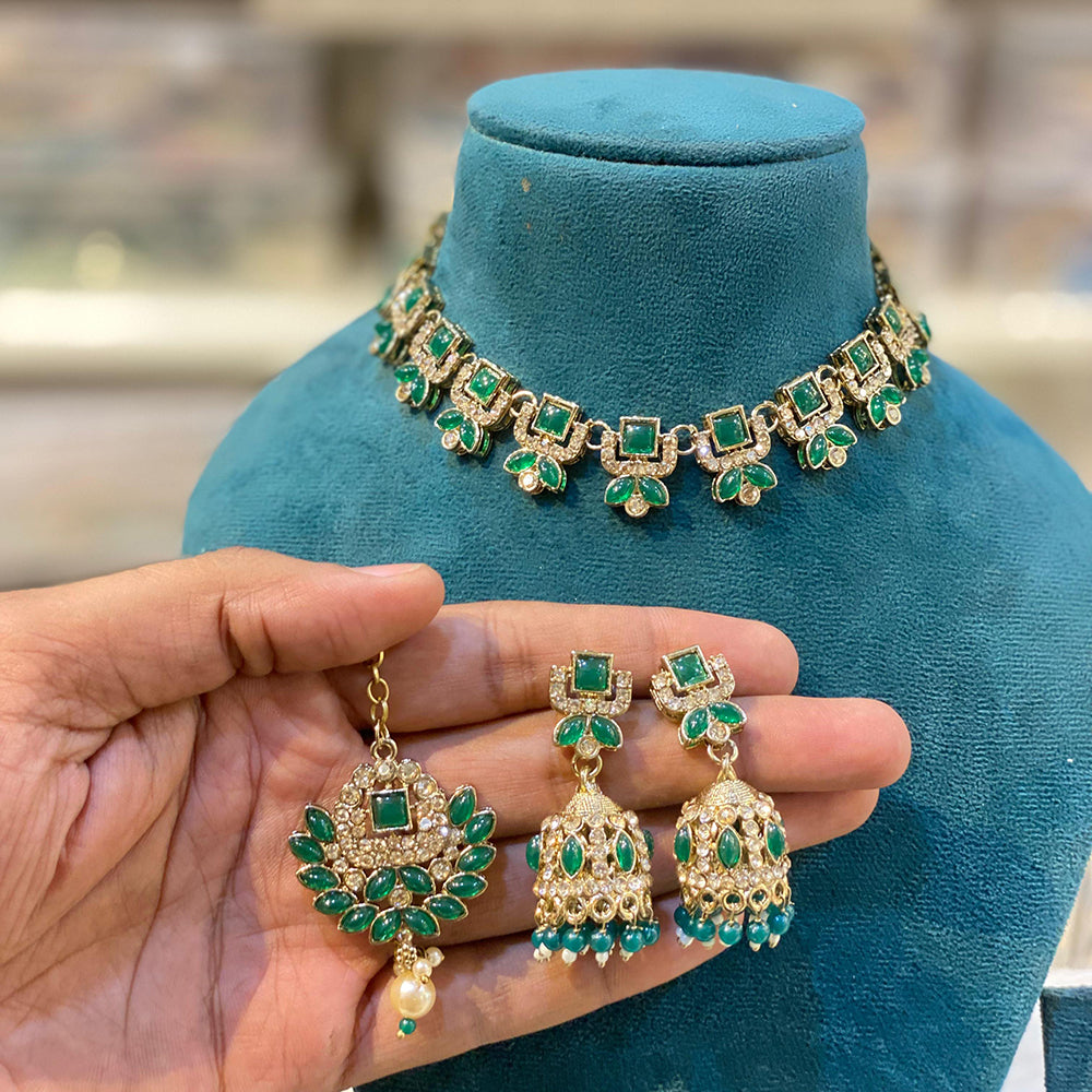 Hira Collections Designer Kundan Stone With Austrian Stone Choker Necklace Set