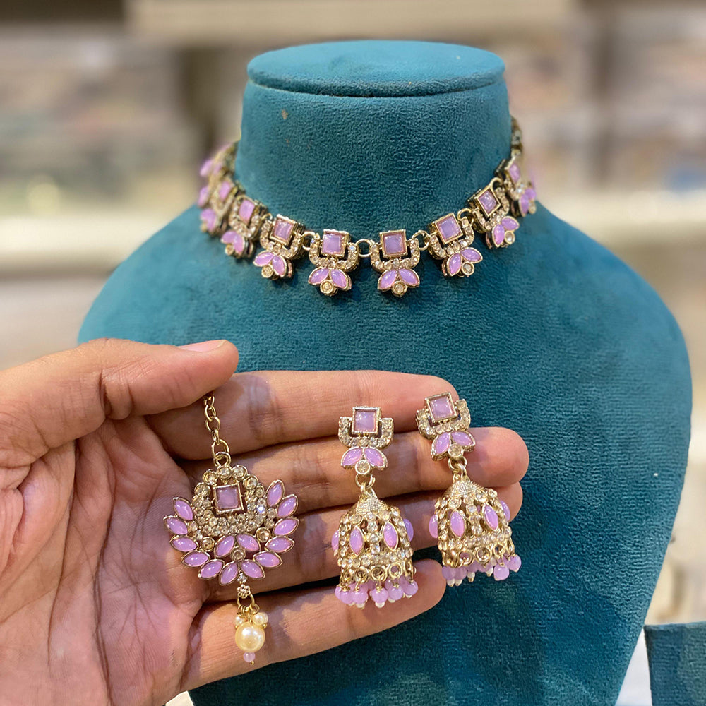 Hira Collections Designer Kundan Stone With Austrian Stone Choker Necklace Set