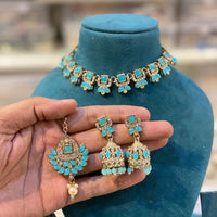 Hira Collections Designer Kundan Stone With Austrian Stone Choker Necklace Set