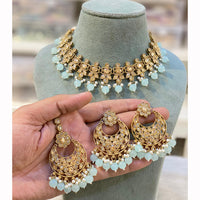 Hira Collections Designer Crystal Stone Pearl And Beads Choker Necklace Set