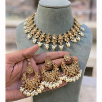 Hira Collections Designer Crystal Stone Pearl And Beads Choker Necklace Set