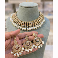 Hira Collections Designer Crystal Stone Pearl And Beads Choker Necklace Set