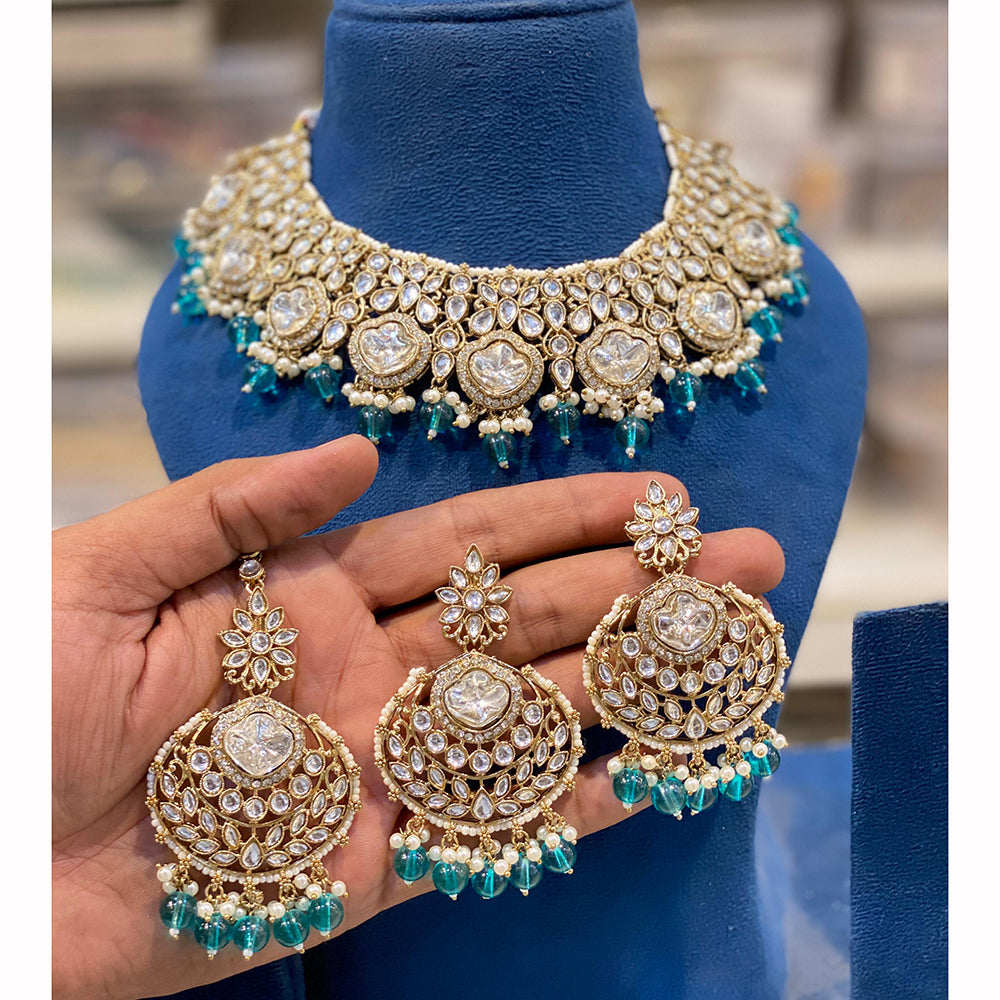 Hira Collections Designer Kundan Stone Pearl And Beads Choker Necklace Set