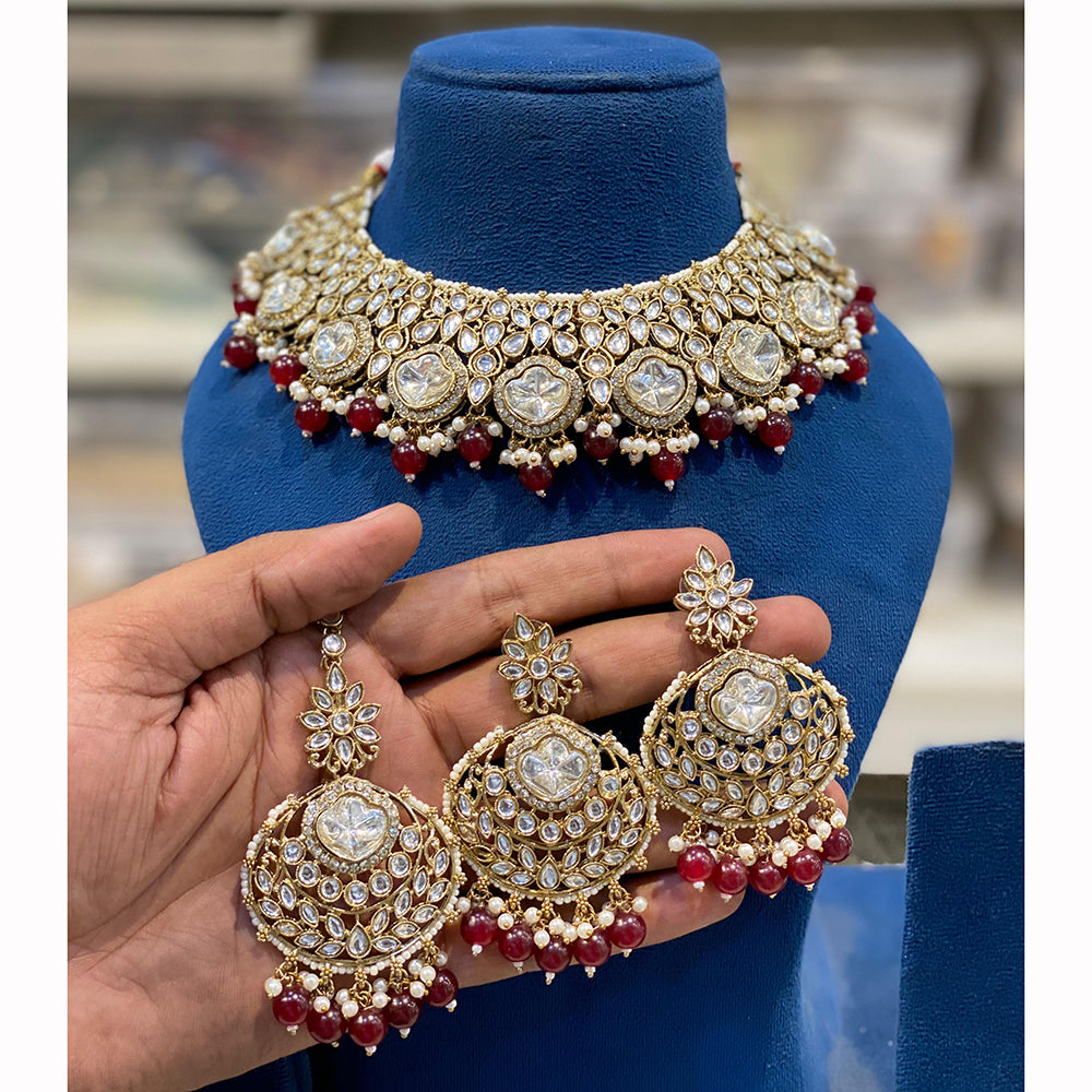 Hira Collections Designer Kundan Stone Pearl And Beads Choker Necklace Set