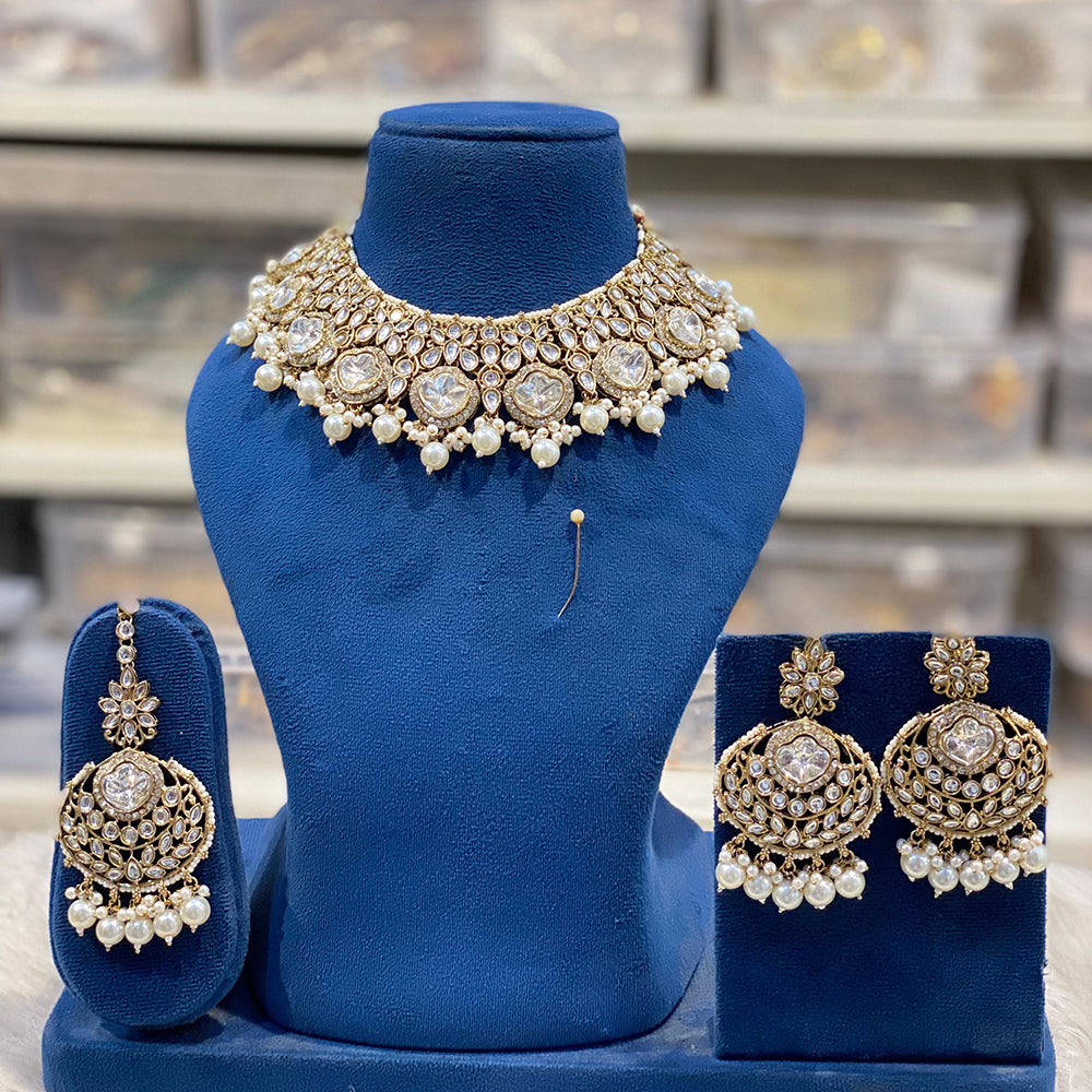 Hira Collections Designer Kundan Stone Pearl And Beads Choker Necklace Set