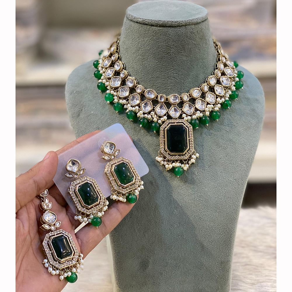 Hira Collections Designer Kundan Stone Pearl And Beads Choker Necklace Set