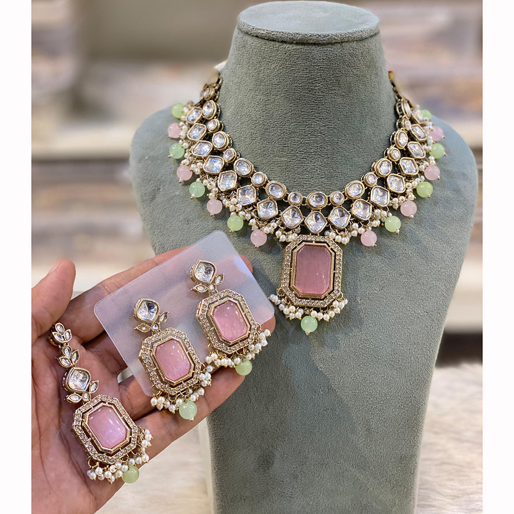 Hira Collections Designer Kundan Stone Pearl And Beads Choker Necklace Set