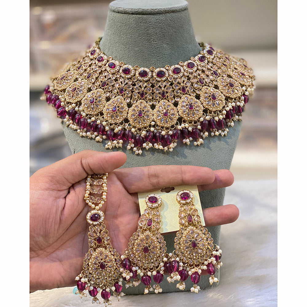 Hira Collections Designer Crystal Stone And Pearl Choker Necklace Set