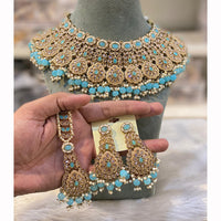 Hira Collections Designer Crystal Stone And Pearl Choker Necklace Set