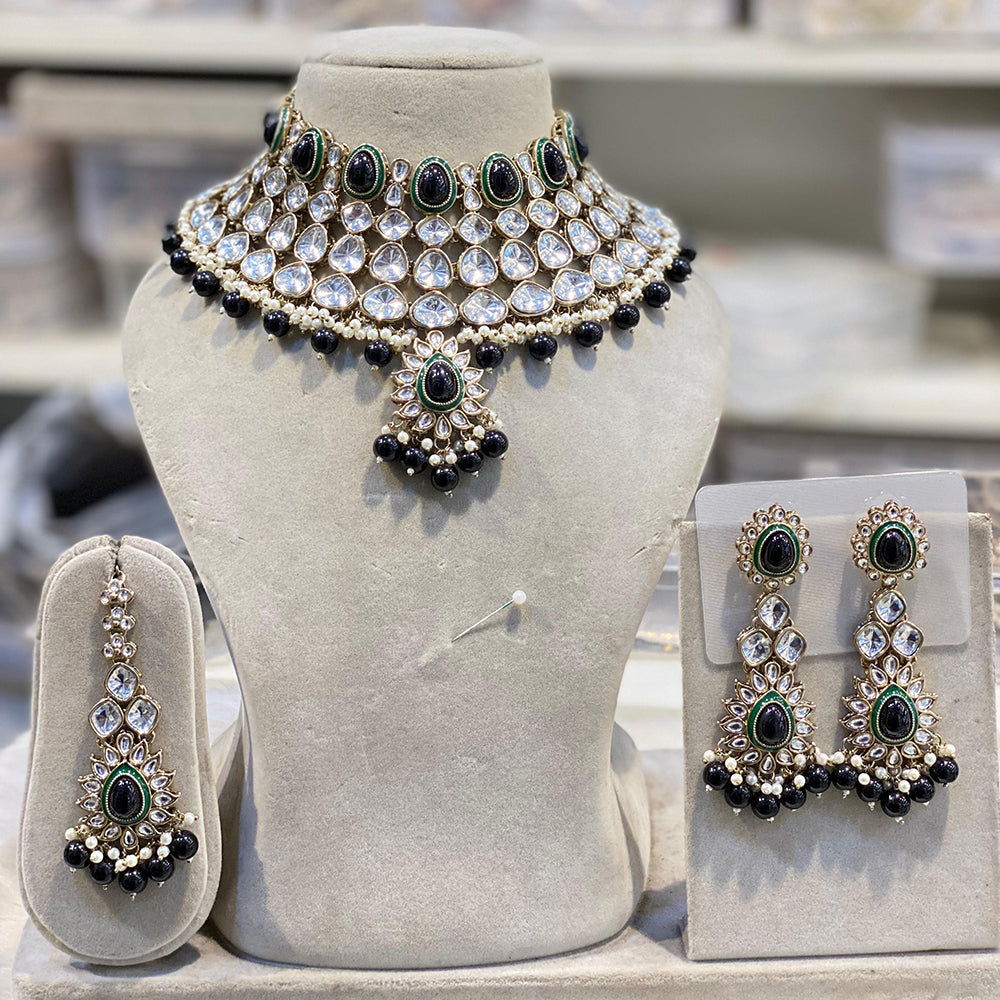 Hira Collections Designer Kundan Stone Pearl And Beads Choker Necklace Set