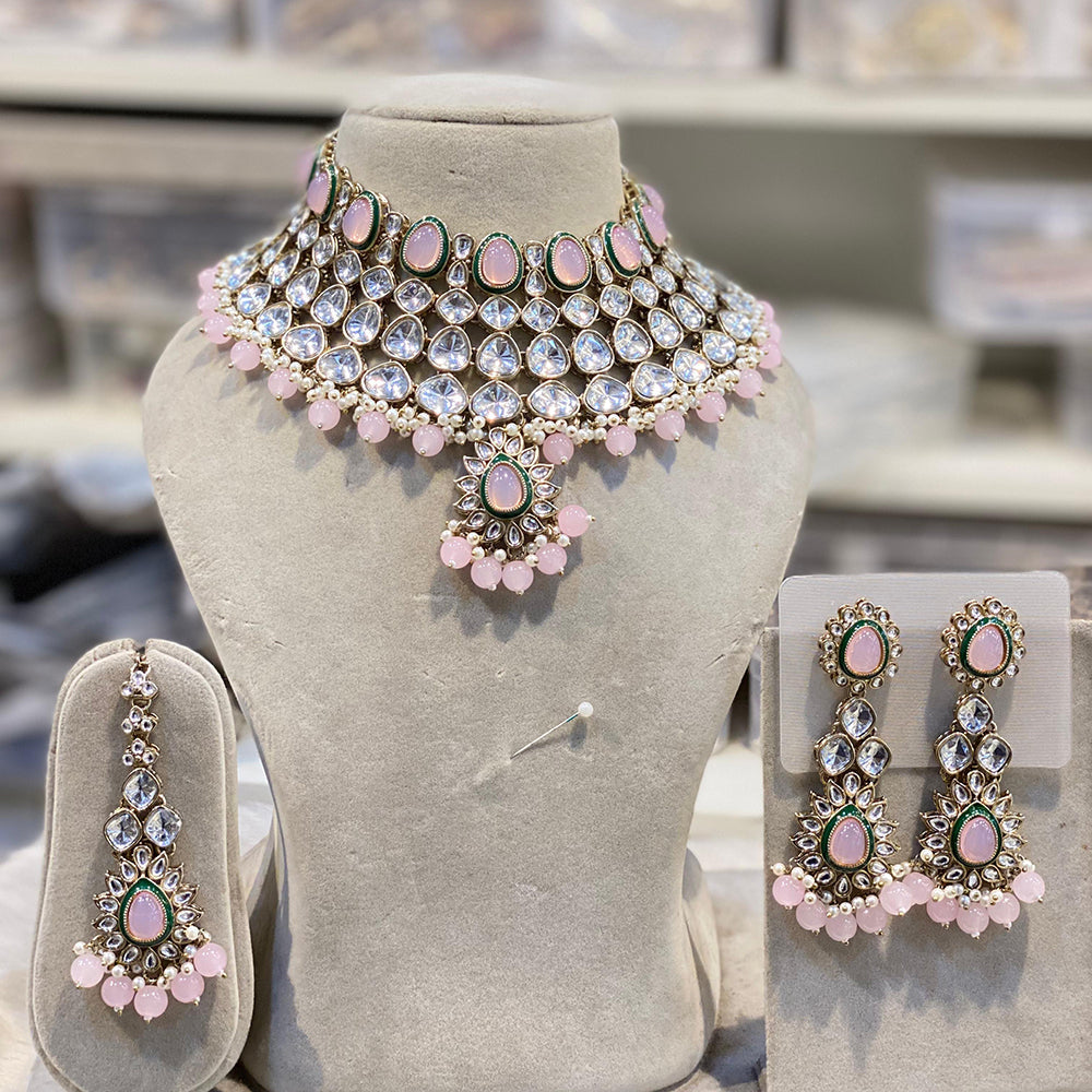 Hira Collections Designer Kundan Stone Pearl And Beads Choker Necklace Set