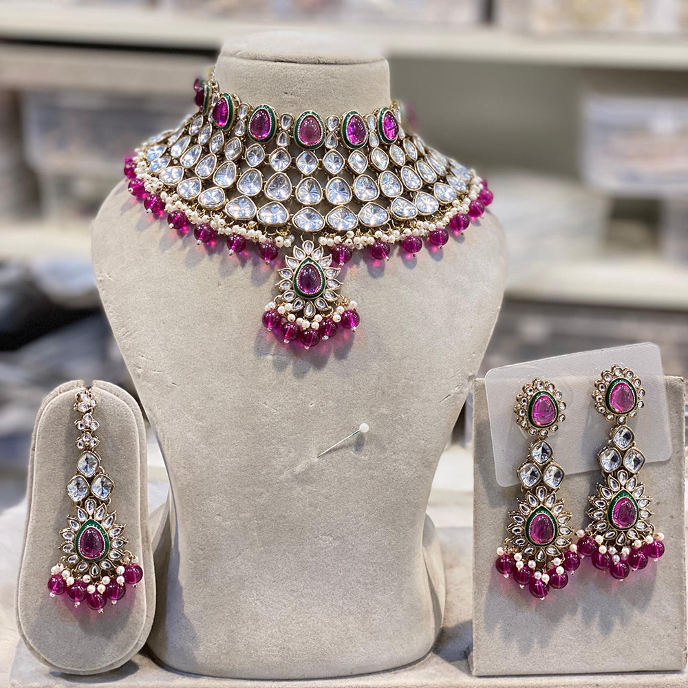 Hira Collections Designer Kundan Stone Pearl And Beads Choker Necklace Set