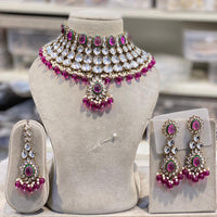 Hira Collections Designer Kundan Stone Pearl And Beads Choker Necklace Set