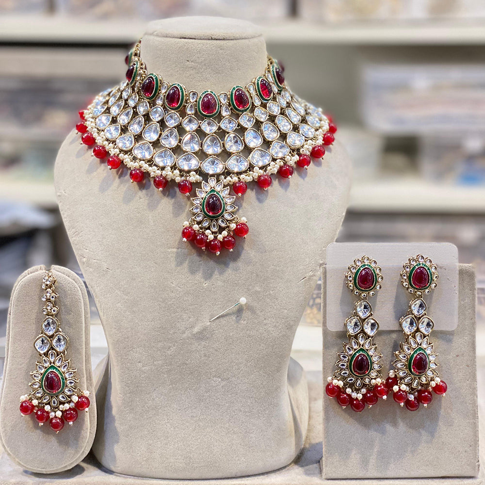 Hira Collections Designer Kundan Stone Pearl And Beads Choker Necklace Set