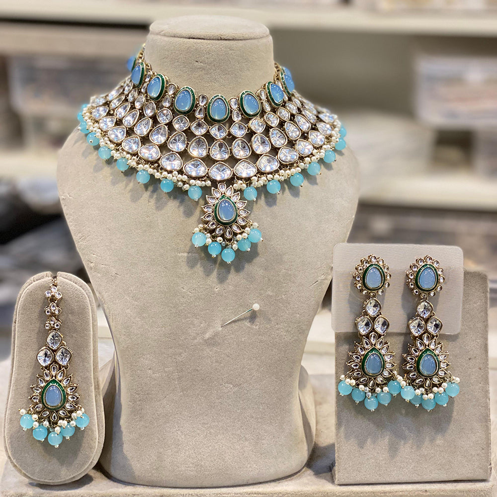 Hira Collections Designer Kundan Stone Pearl And Beads Choker Necklace Set