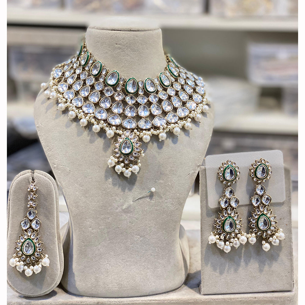 Hira Collections Designer Kundan Stone Pearl And Beads Choker Necklace Set