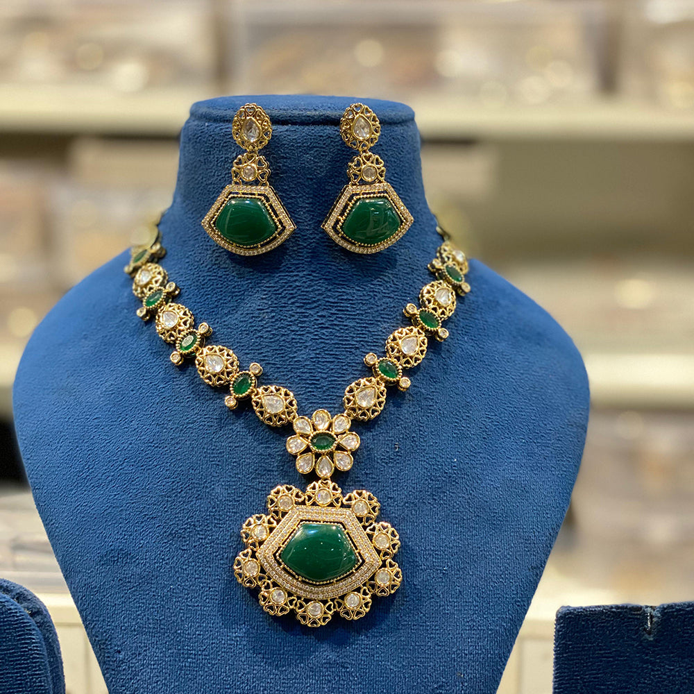 Hira Collections Grand Polki Kundan Stone And Austrian Stone Necklace Set