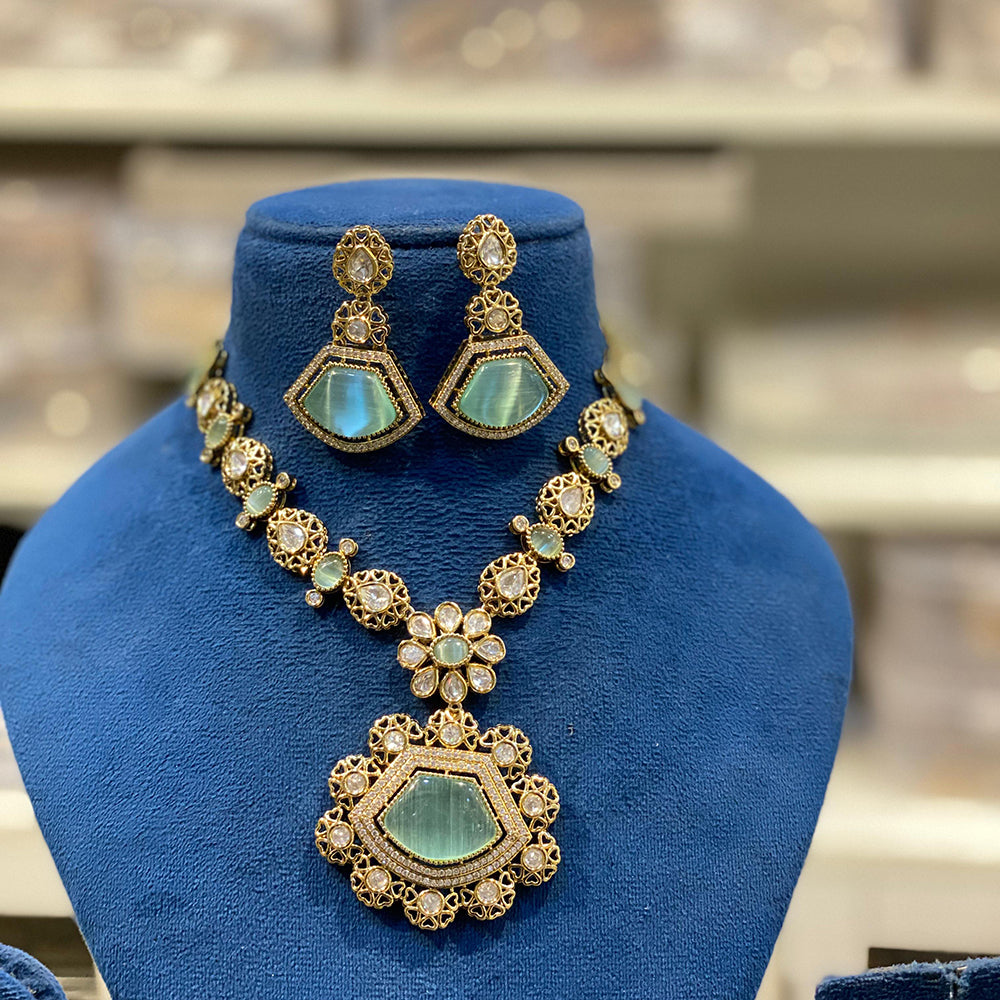 Hira Collections Grand Polki Kundan Stone And Austrian Stone Necklace Set
