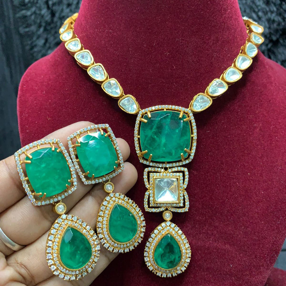Hira Collections Grand Polki Kundan Stone And Austrian Stone Necklace Set