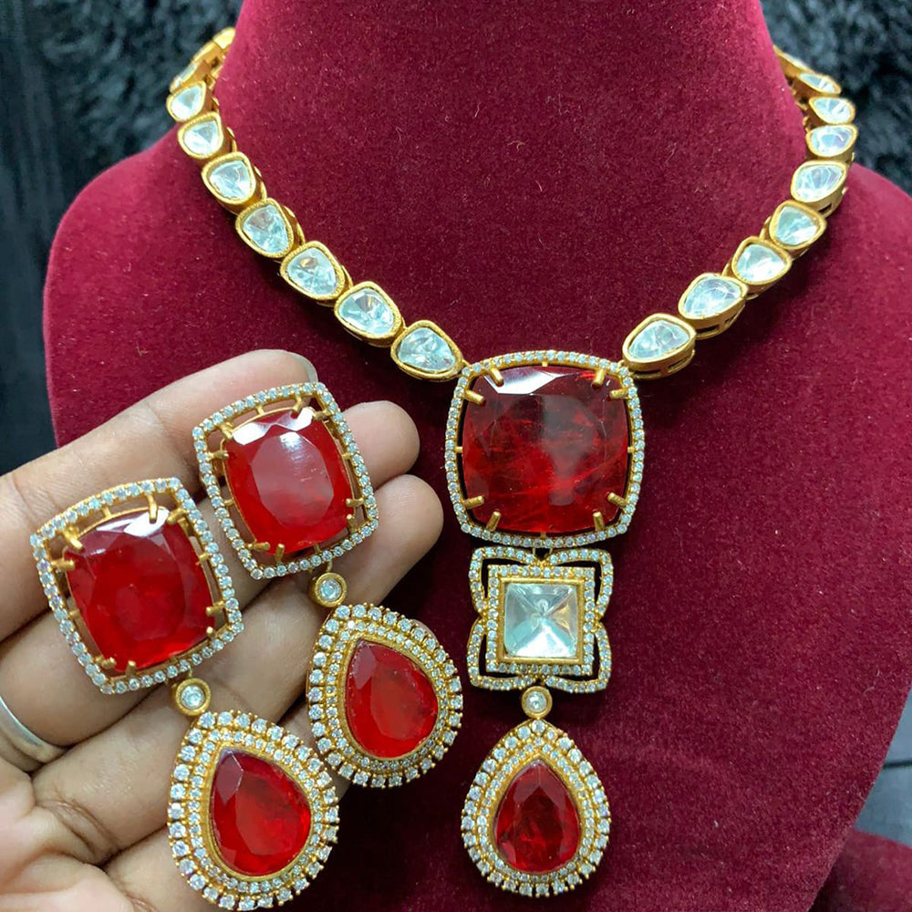 Hira Collections Grand Polki Kundan Stone And Austrian Stone Necklace Set