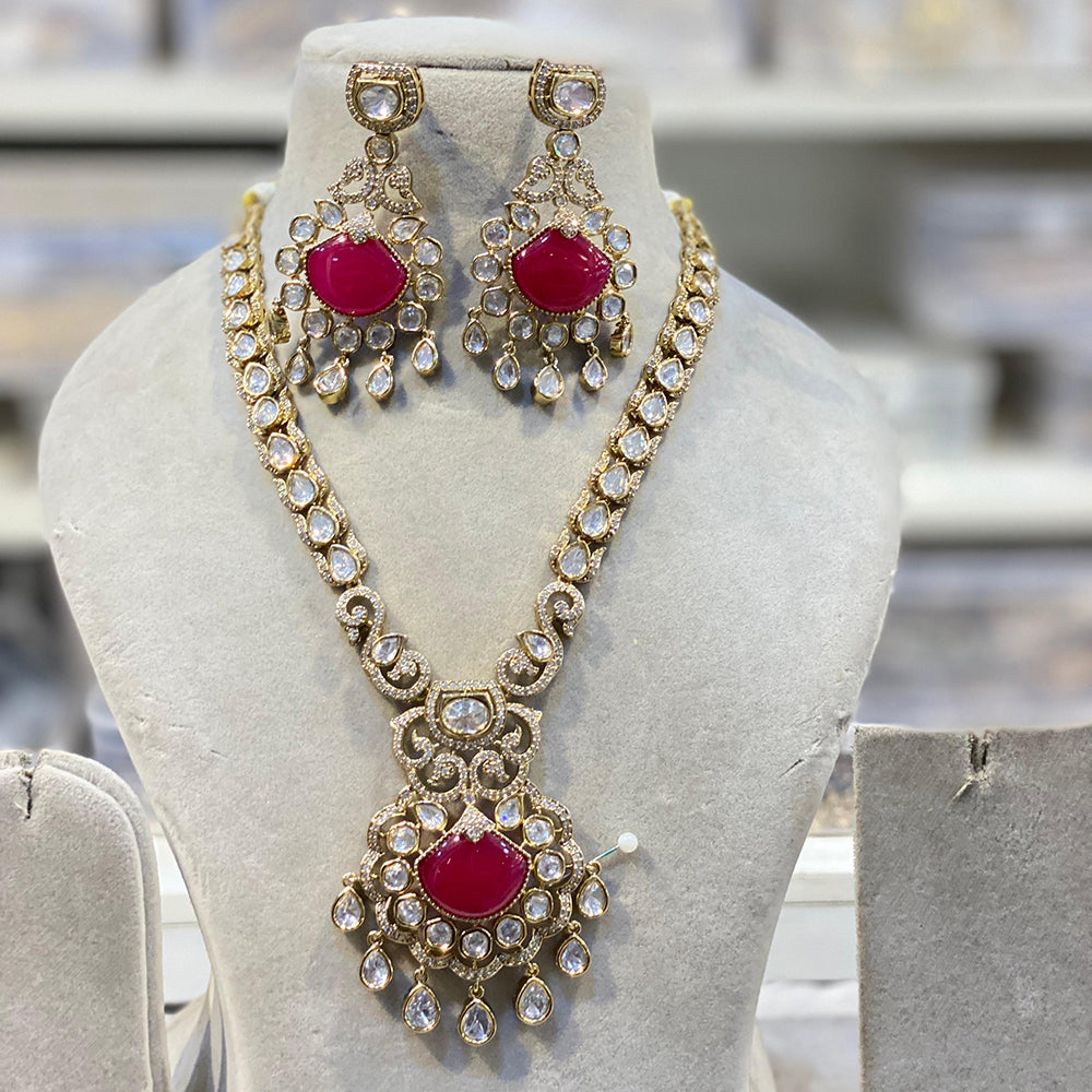 Hira Collections Grand Polki Kundan Stone And Austrian Stone Necklace Set