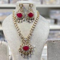 Hira Collections Grand Polki Kundan Stone And Austrian Stone Necklace Set