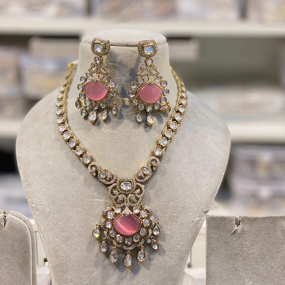 Hira Collections Grand Polki Kundan Stone And Austrian Stone Necklace Set