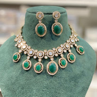 Hira Collections Grand Polki Kundan Stone And Austrian Stone Necklace Set